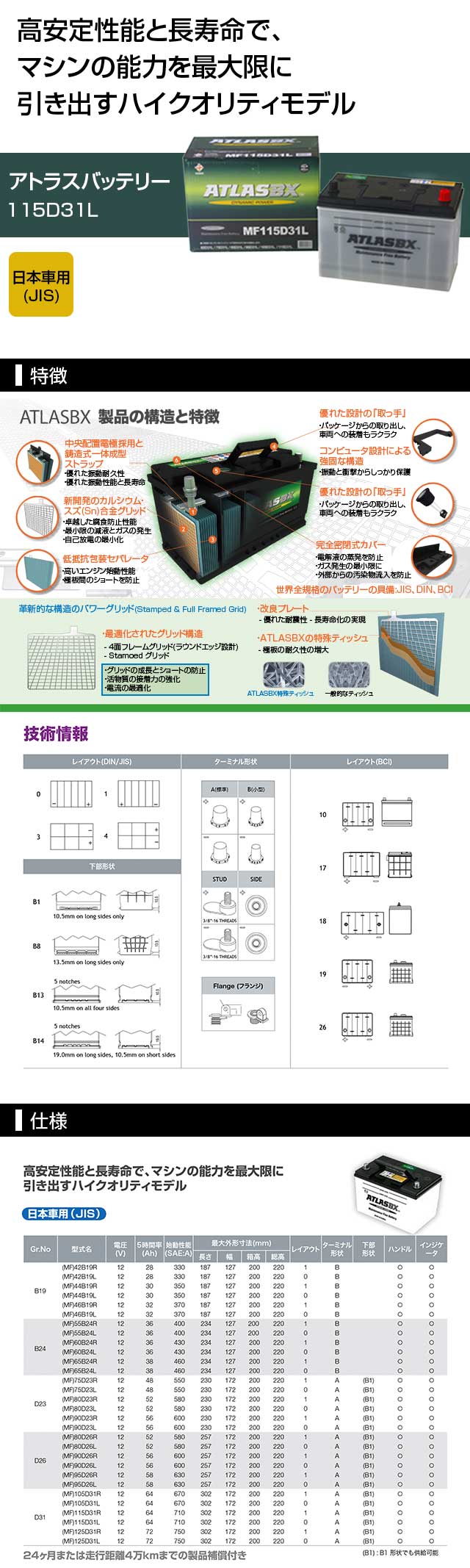 アトラス バッテリー ATLAS 115D31L[互換品:65D31L / 75D31L / 85D31L / 95D31L / 105D31L /  115D31L] | 買援隊(かいえんたい)